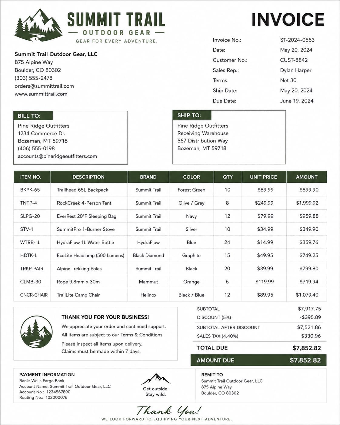 Original Summit Trail Outdoor Gear invoice