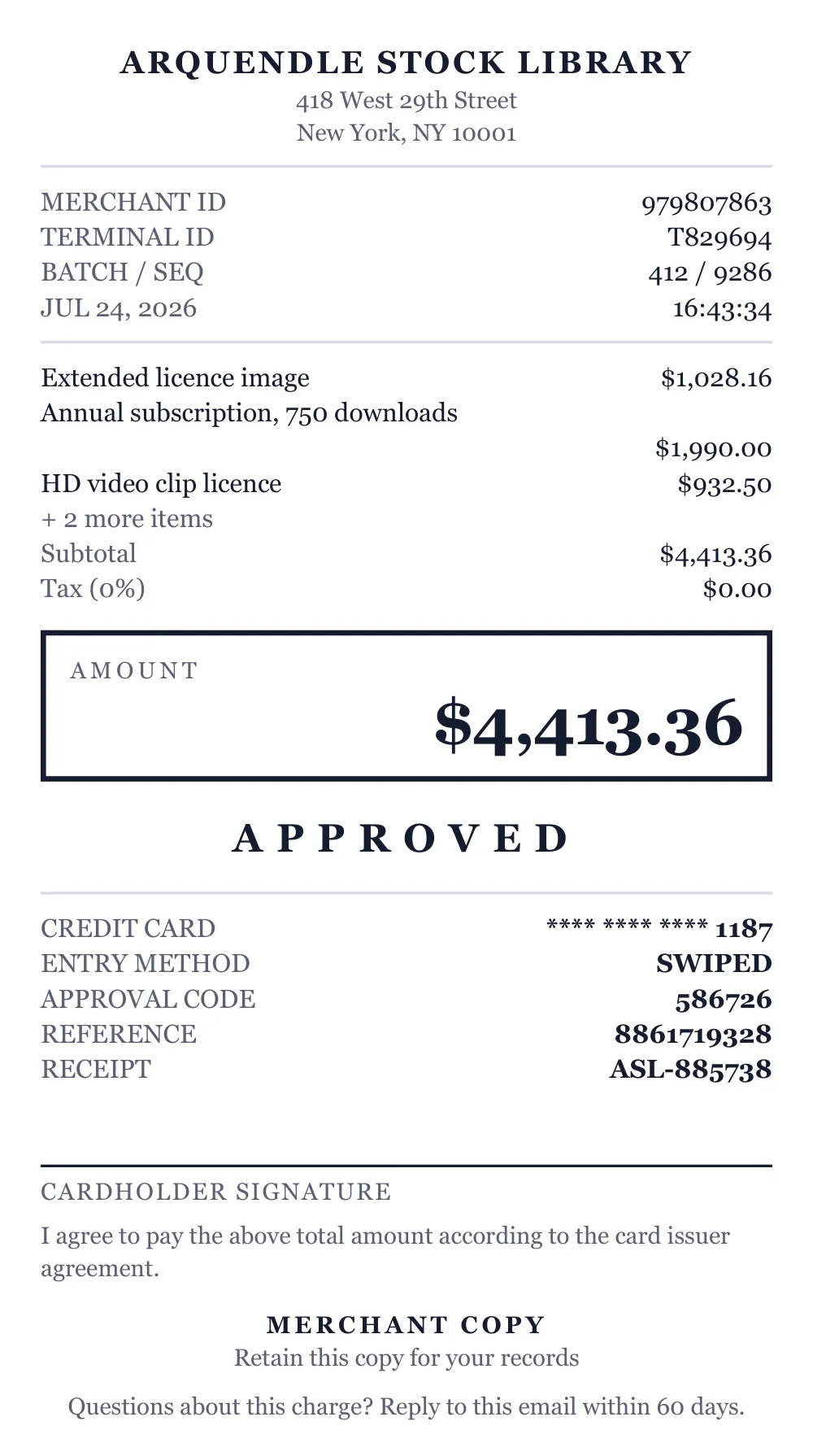 Receipt sent to Wendlemarsh Creative Studio, with the field read wrong outlined