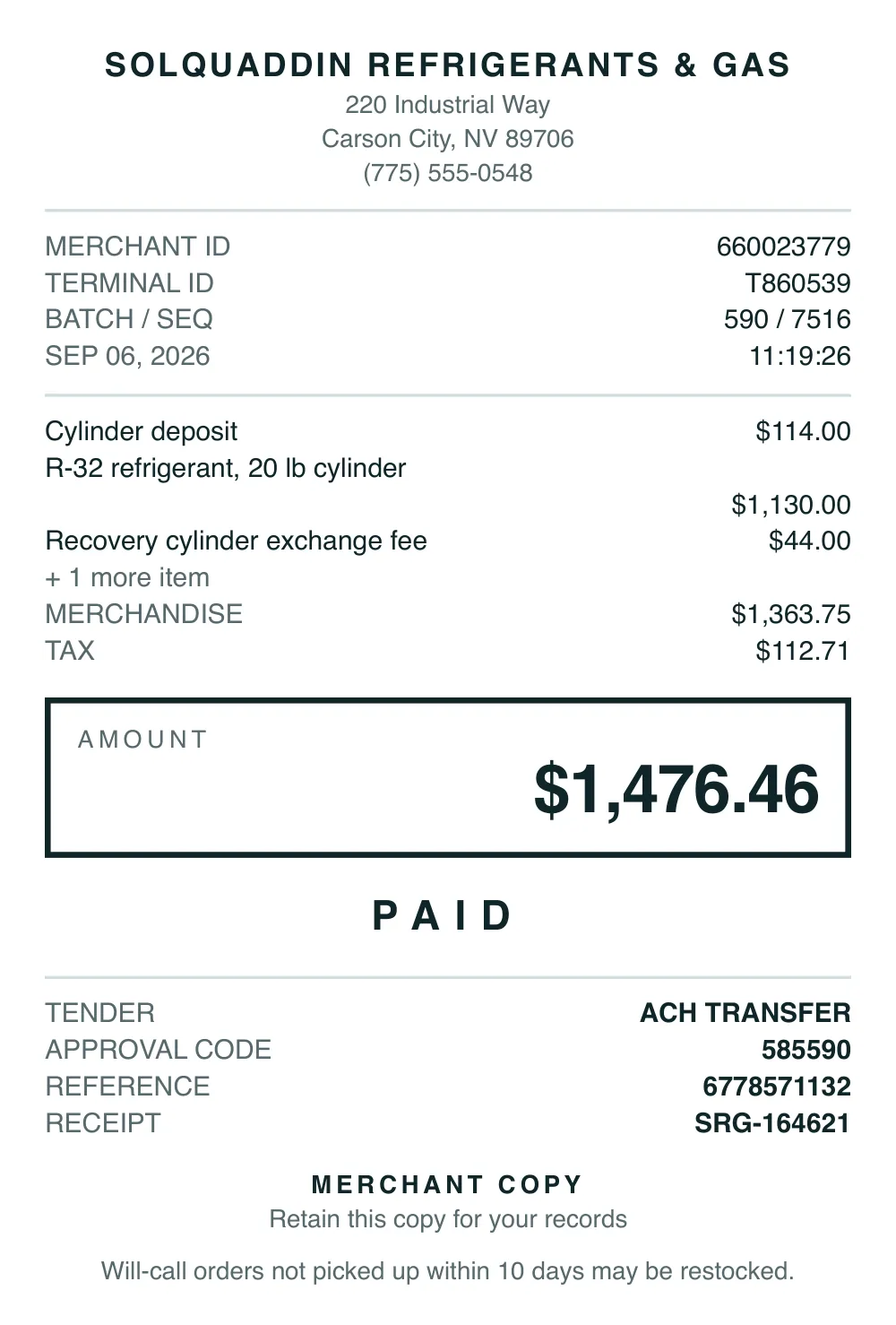 Receipt sent to Tolvanrie Heating & Plumbing, with the field read wrong outlined