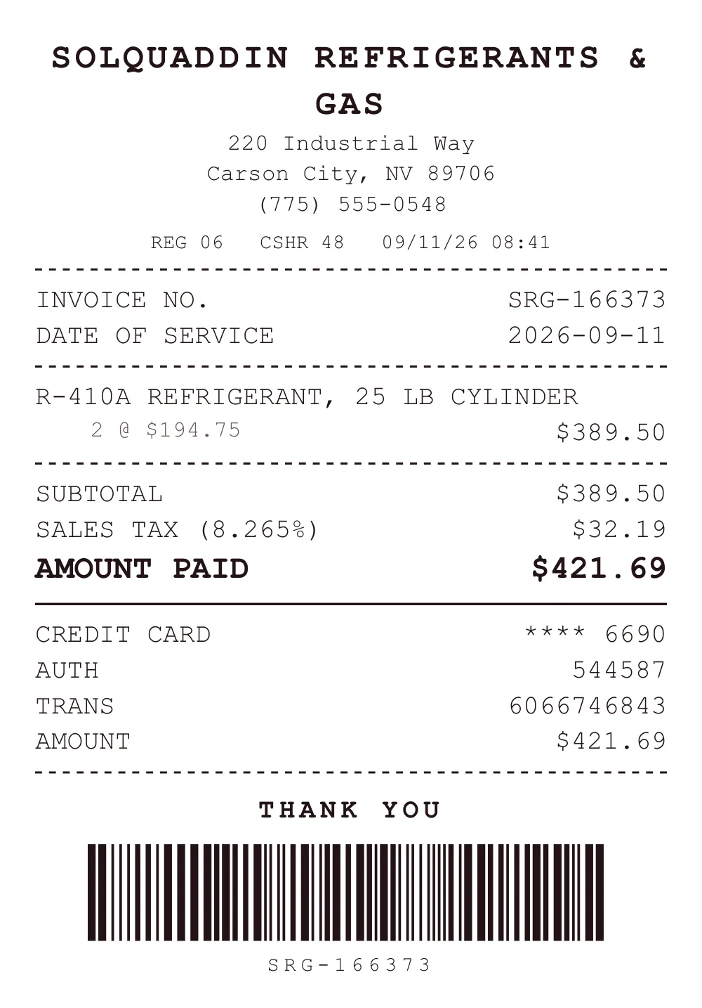 Receipt sent to Tolvanrie Heating & Plumbing